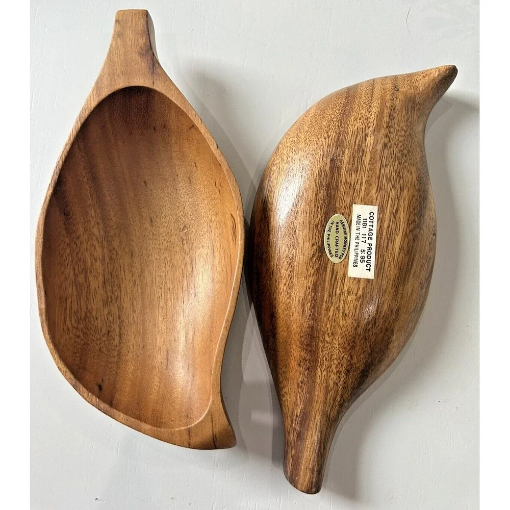 Vintage Hawaiian Monkey Pod Wood Bowl Set Handcrafted‎ Philippines Genuine SET